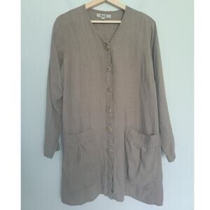 Flax Womens S Linen Tunic Blouse Button Front Long Sleeve Brown Pockets